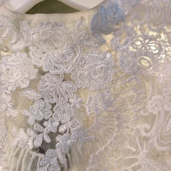 Melissa Sweet Ivory Embroidered Mock Neck Wedding Dress, Size 18W